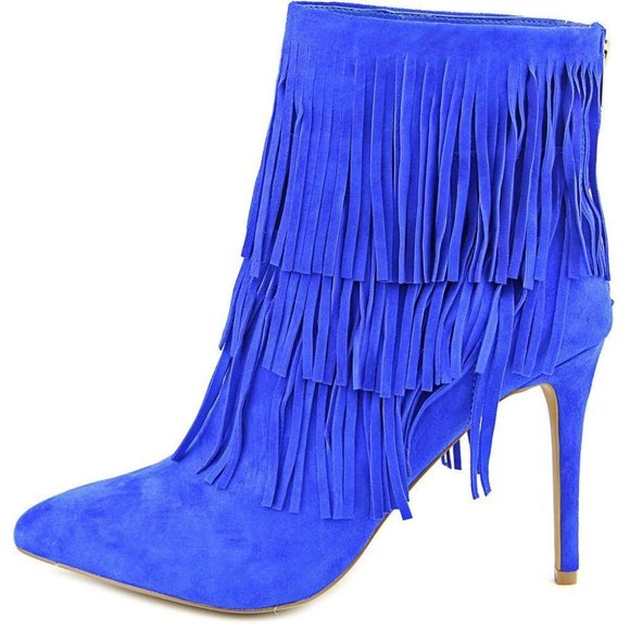 EUC Steve Madden Flappper Size 9.5 Cobalt Blue Suede Ankle Boots w/ Fringe - Picture 11 of 15